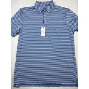 Southern Tide Driver Polo Shirt Large Blue Striped brrr° Performance Golf NWT